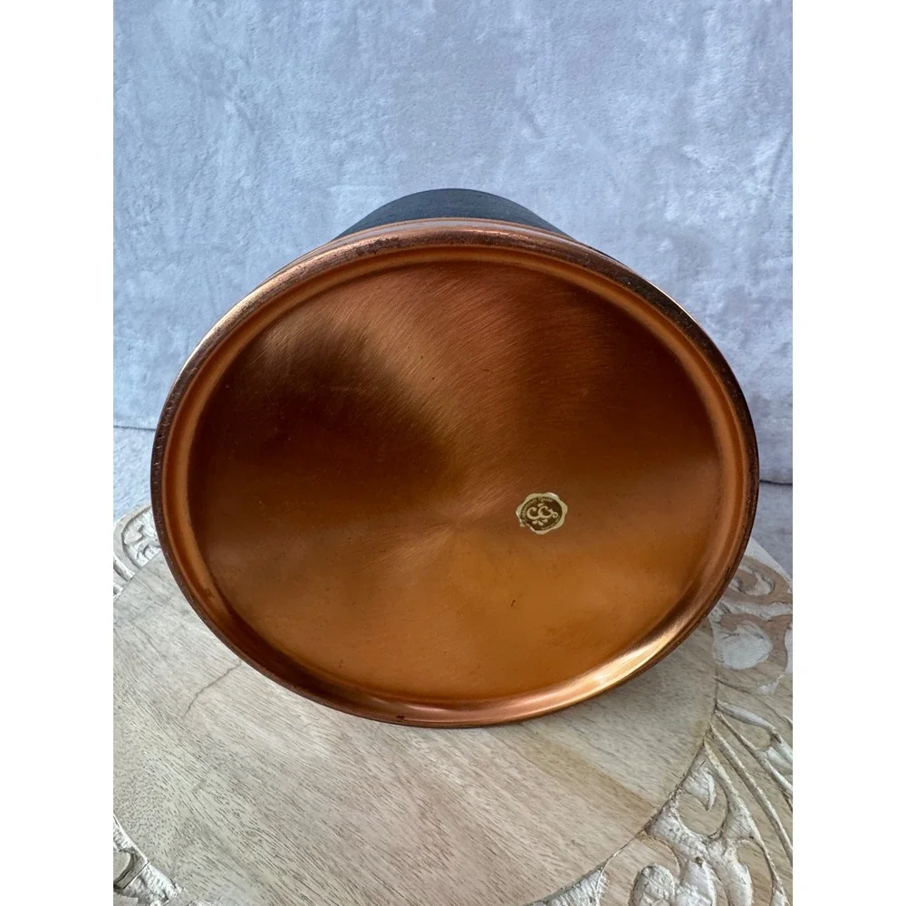 Coppercraft Guild Vintage Copper Ice Bucket Black Faux Leather MCM Barware USA